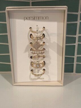 Set Of 7 Gold-Tone Cubic Zirconia Stackable Rings Size 7 By Persimmon